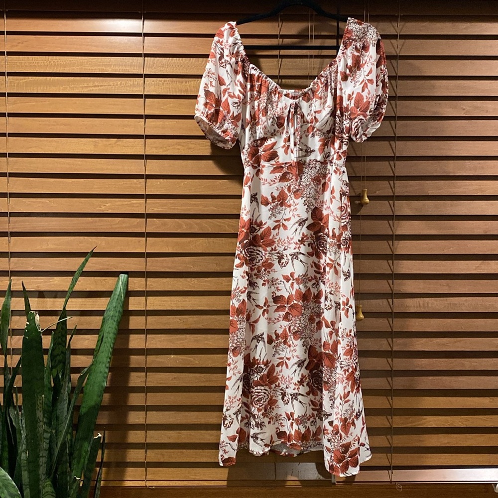 Baltic Born White and Mauve Puff Sleeve Maxi Dress